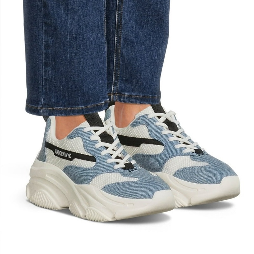 Madden NYC Women’s Dad Lace-up Blue & White Platform Elevated Sneakers Sz 8